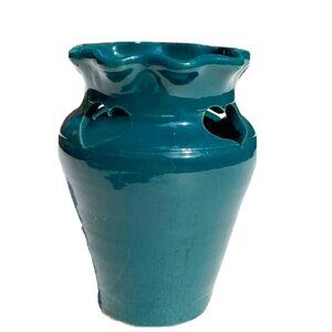 Vintage 90s R&L Studio Pottery Vase Seagrove NC Green Hearts Signed S Richardson